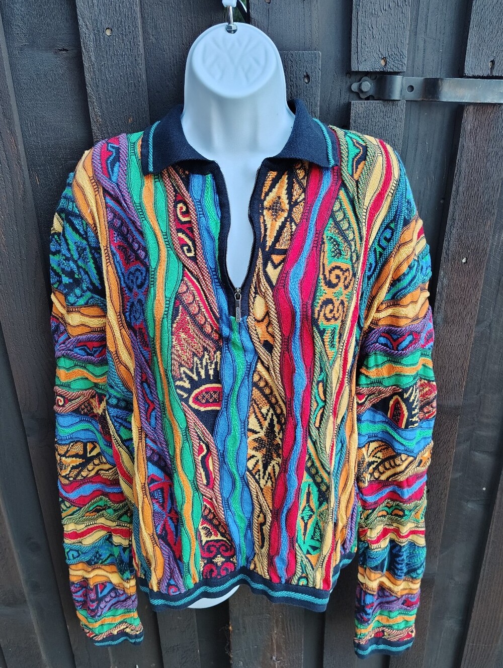 Women's COOGI Knit Zip Sweater - Bold Stripes